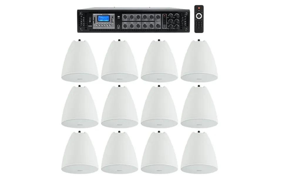 Rockville 6-zone Amp Receiver 12 White Pendant Speakers For Restaurant Bar Cafe