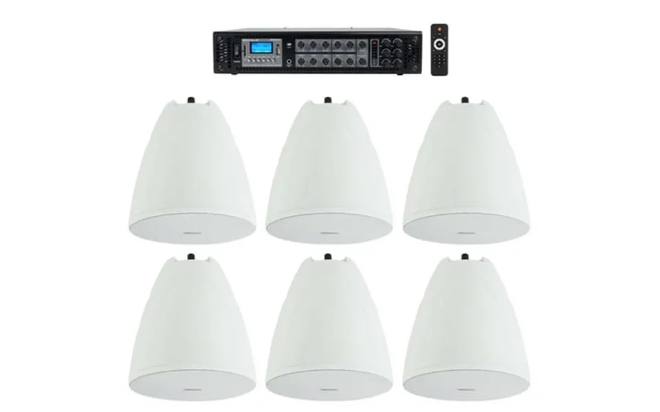 Rockville 6-zone Commercial Amp 6 White Pendant Speakers For Restaurant Bar Cafe