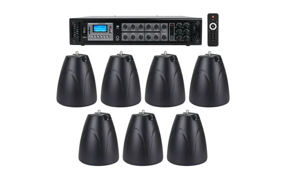 Rockville 6-zone Commercial Amp 7 Black Pendant Speakers For Restaurant Bar Cafe
