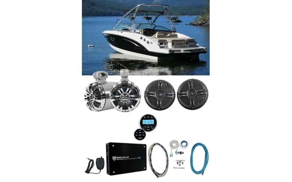 Rockville 6.5 Swivel Marine Wakeboard Coaxial Speakers Receiver Amplifier Wires