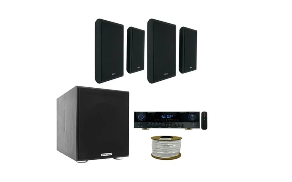 Rockville Amplifier 4 Rockslim Black Home Theater Wall Mount Slim Speakers Sub