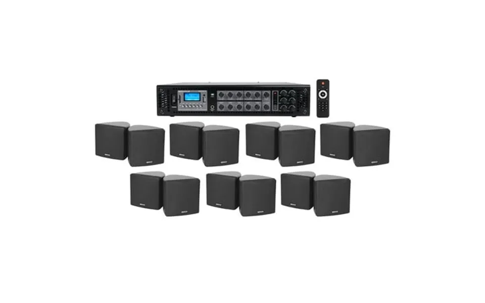 Rockville Commercial 6-zone Bluetooth Amp 14 3.5 Black Cube Restaurant Speakers