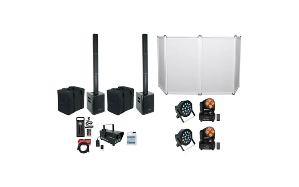 Rockville Dj Package W 2 Titan Portable Array Speakers Mic Fogger Facade Lights