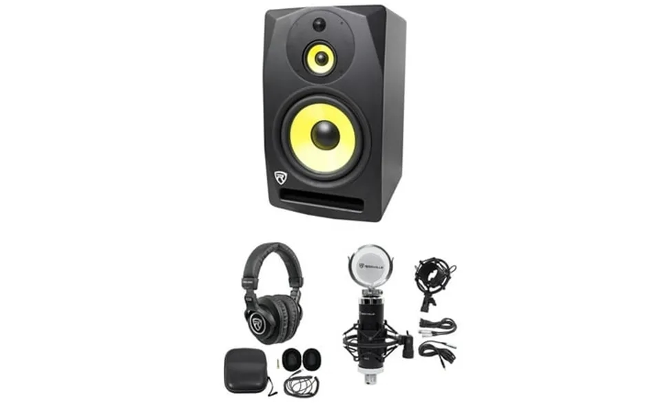 Rockville Dpm10b 10 400w Powered 3-way Studio Monitor Speaker Headphones Mic