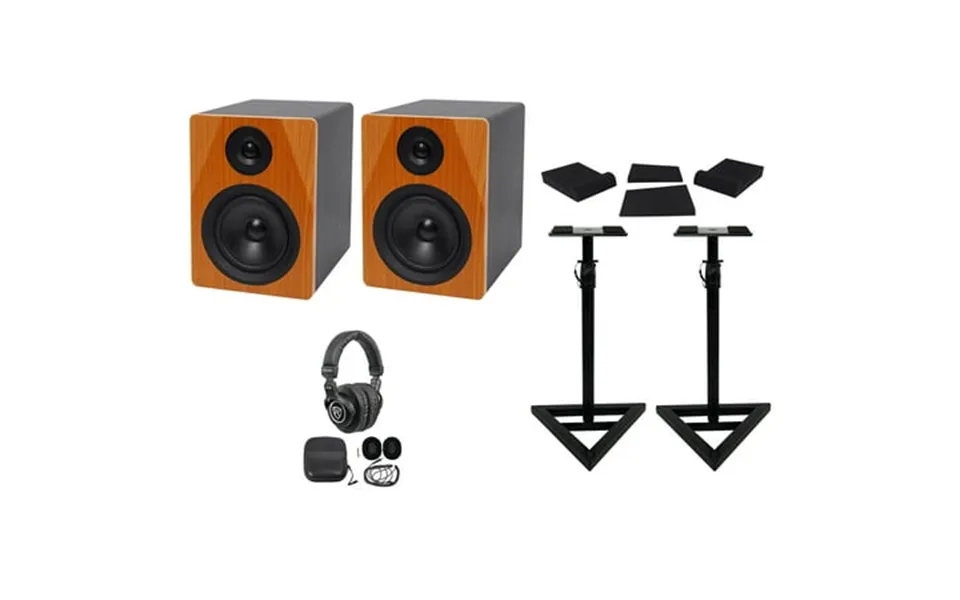 Rockville Dpm5c 5.25 300w Dual Powered Studio Monitors Stands Pads Headphones
