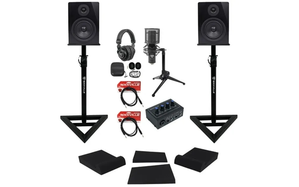 Rockville Home Studio Recording Kit W Interface Monitors Stands Mic Headphones