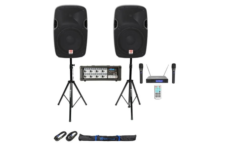 Rockville Karaoke System W 2 12 Speakers Bluetooth Mixer Stands Wireless Mics