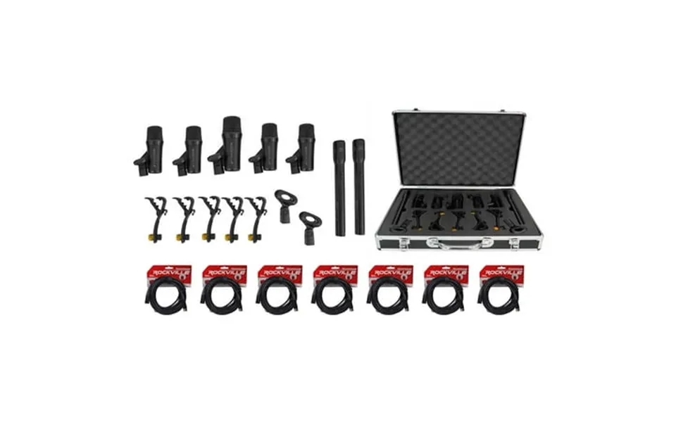 Rockville Pro-d7 Kit 7 Drum Mics W Kick Snare Pencil Microphones Xlr Cables