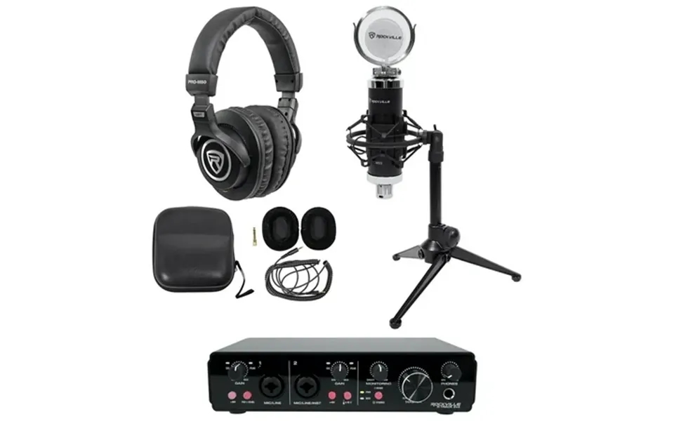 Rockville R-track 2x2 1-person Podcast Kit W Rcm03 Microphone Stand Headphones