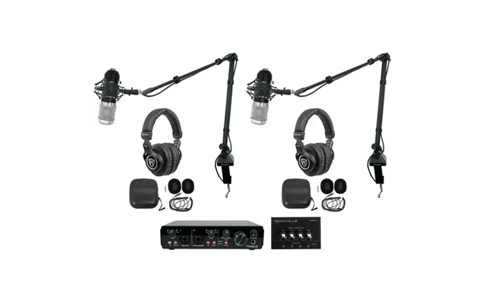 Rockville R-track 2x2 2-person Podcast Kit W Rcm01 Microphone Boom Headphones