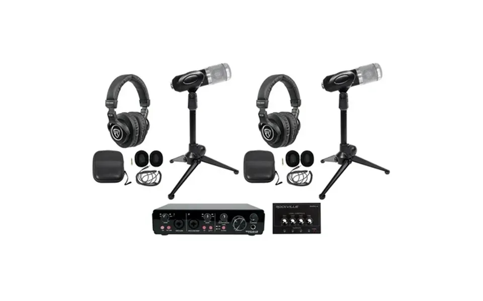 Rockville R-track 2x2 2-person Podcast Kit W Rcm01 Microphone Stand Headphones