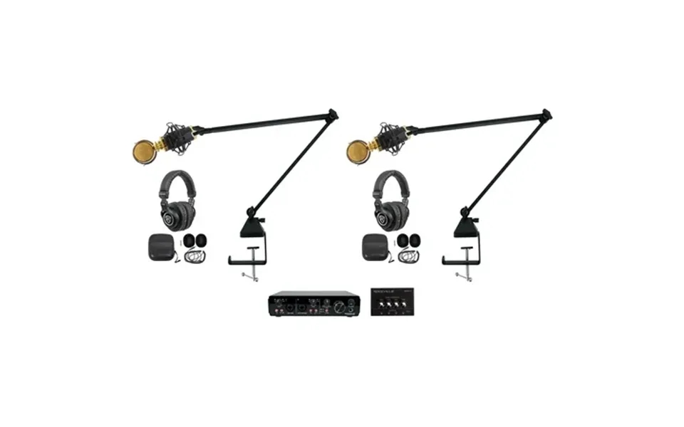 Rockville R-track 2x2 2-person Podcast Kit W Rcm02 Microphone Boom Headphones