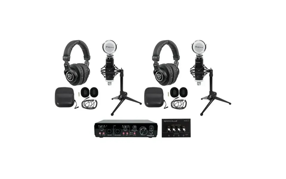 Rockville R-track 2x2 2-person Podcast Kit W Rcm03 Microphone Stand Headphones