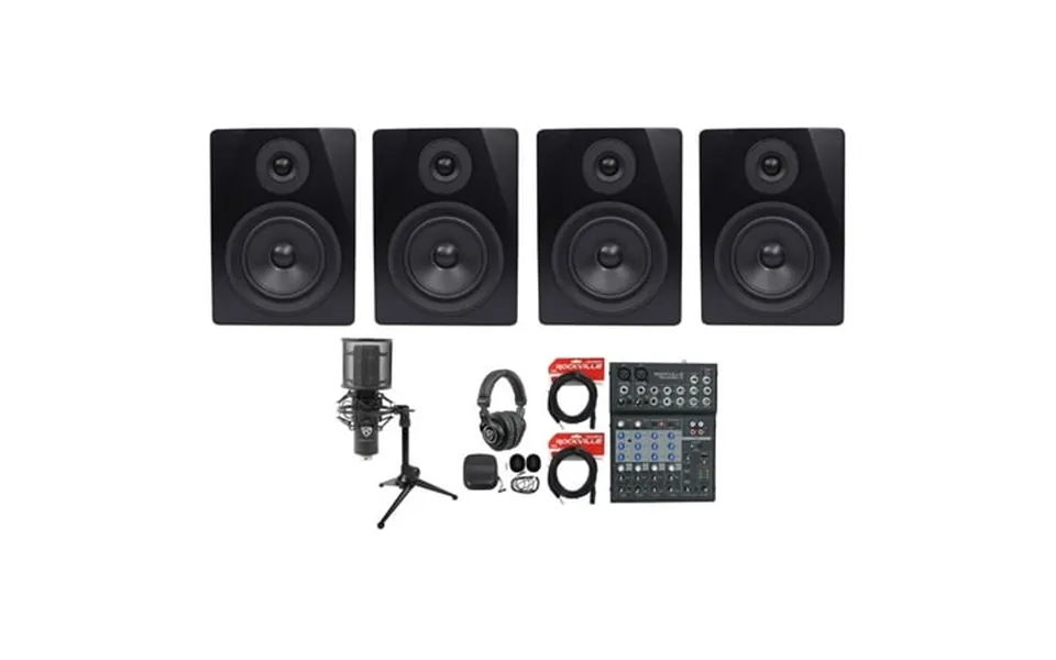 Rockville Recording Studio Bundle W Mixer Monitors Microphone Headphones Cables