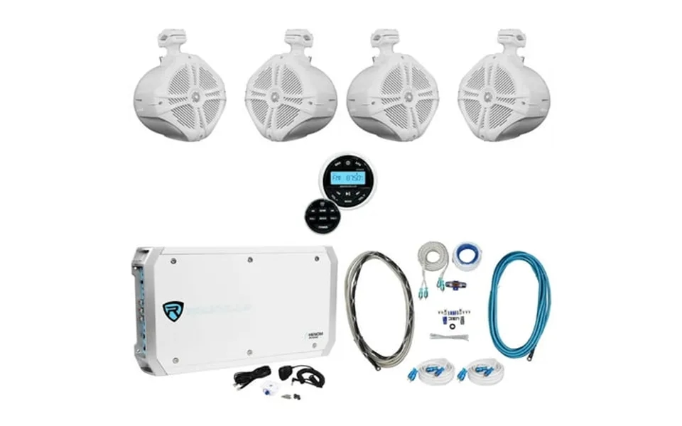 Rockville Rghr2 Marine Bluetooth Receiver 4 8 White Tower Speakers 6-ch