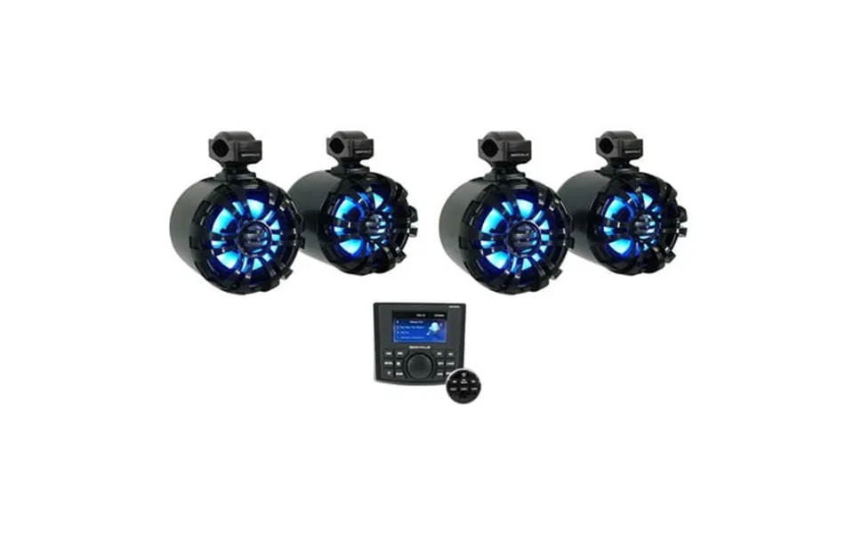 Rockville Rghr45 4 Zone Marine Receiver W Bluetooth 4 Black Led Tower Speakers