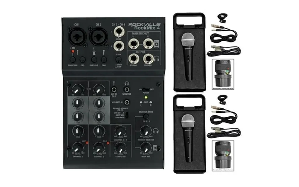 Rockville Rockmix 4 Channel Pro Recording Mixer Interface W Eq 2 Dynamic Mics