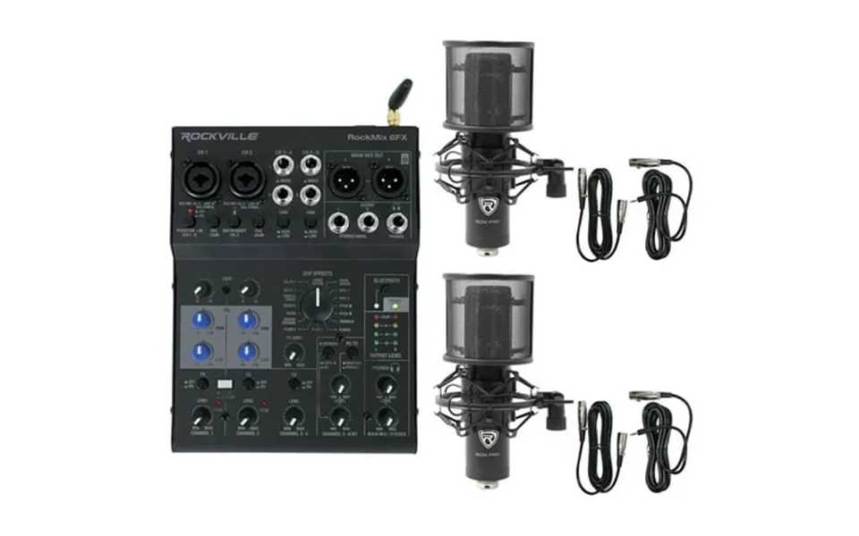 Rockville Rockmix 6fx 6 Ch. Mixer Recording Interface Effects 2 Condenser Mics