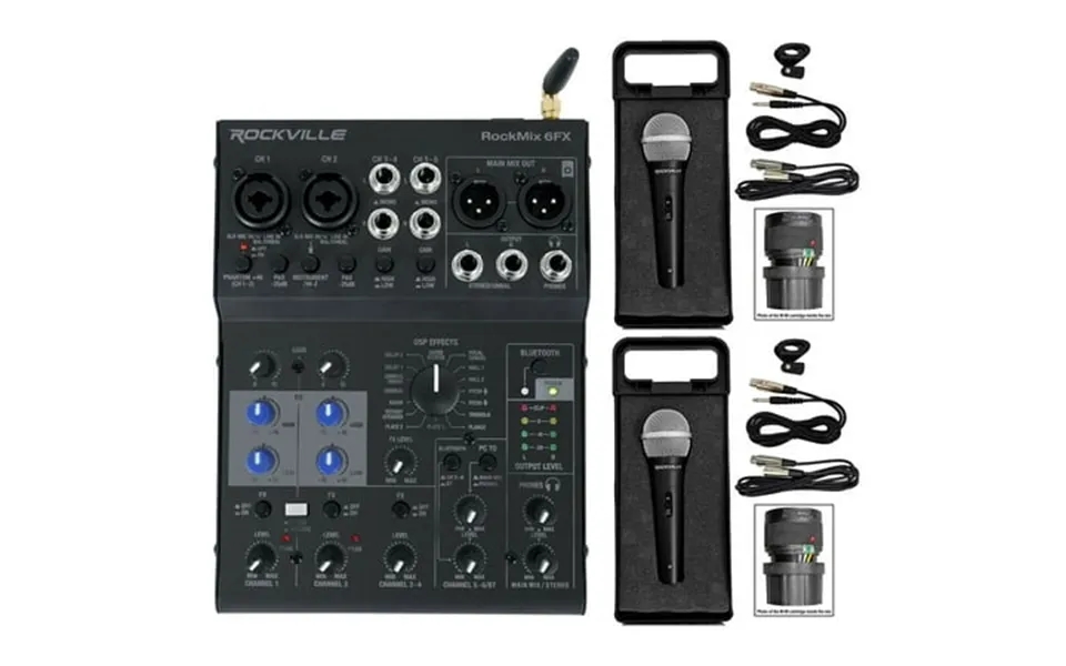 Rockville Rockmix 6fx 6 Ch. Mixer Recording Interface Effects 2 Dynamic Mics