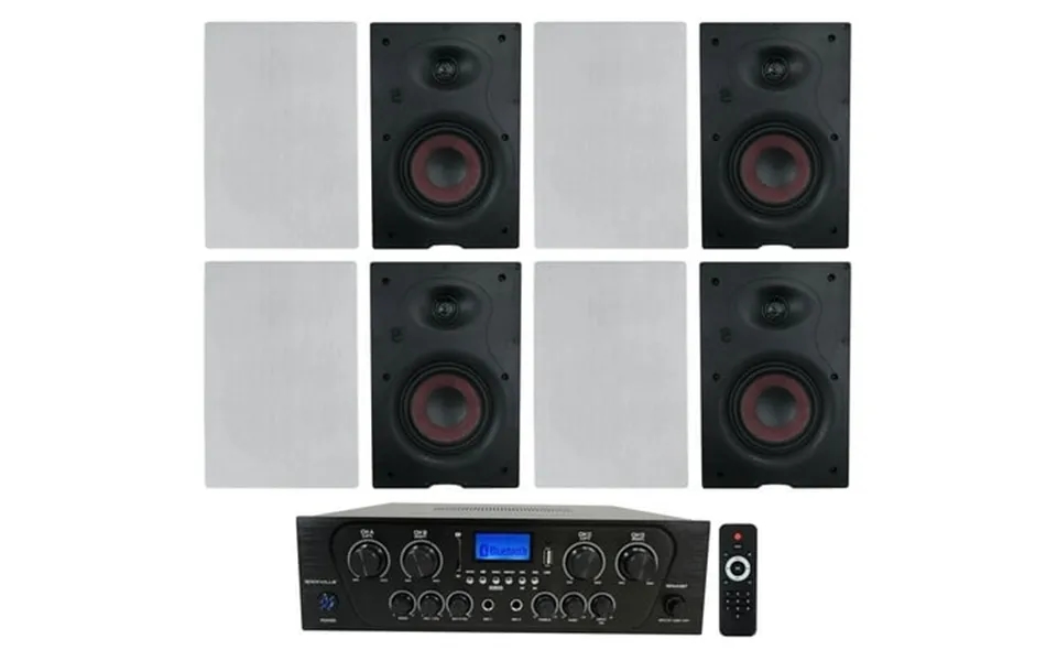 Rockville Rpa40bt 4-room Zone Home Audio Kit W Receiver 8 In-wall Speakers