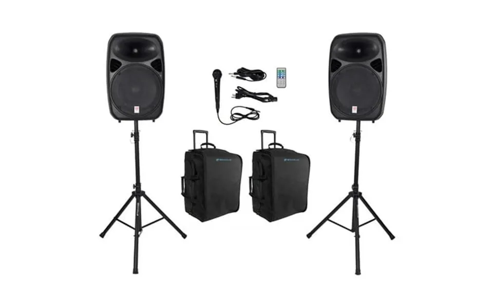 Rockville Rpg152k Dual 15 Powered Speakers Bluetooth Mic Stands Travel Bags