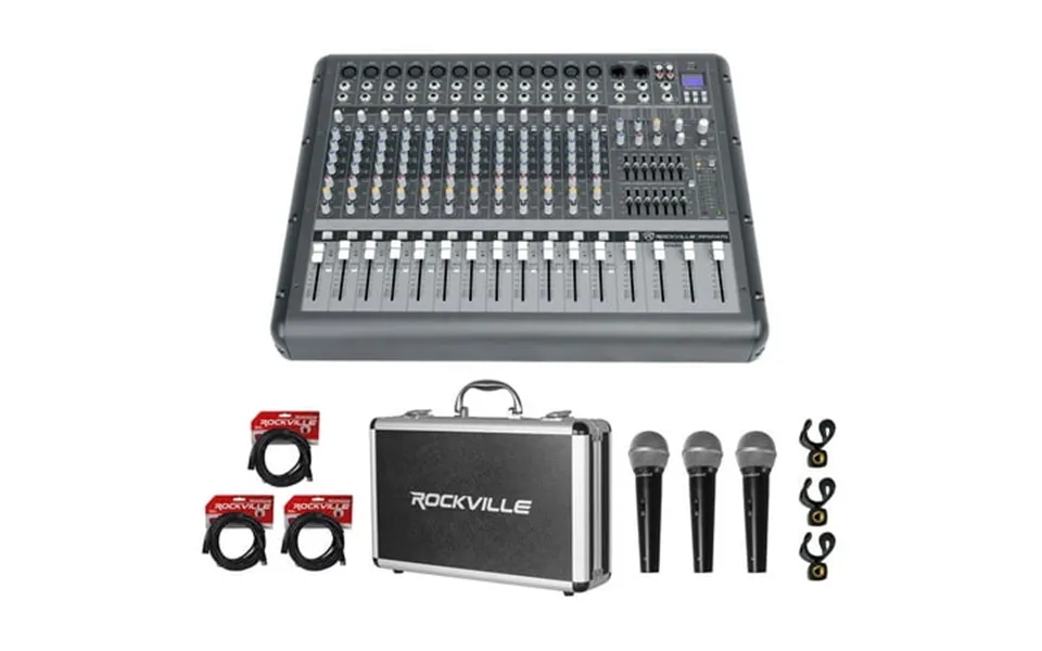 Rockville Rpm1470 14 Channel 6000w Powered Mixer Usb Effects 3 Mics Case Cables