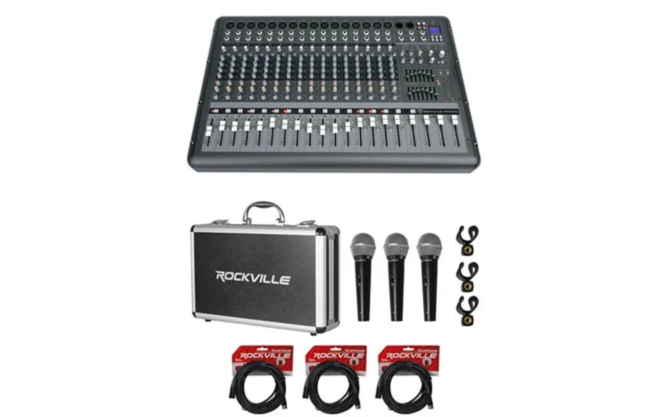 Rockville Rpm1870 18 Channel 6000w Powered Mixer W Usb Effects 3 Mics Case