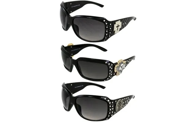 Rodeo Queen 3 Pairs Of Fashionable Riding Sunglasses For Women Black Frame W Metal Cross Accent Piece Bling Rhinestones  product image