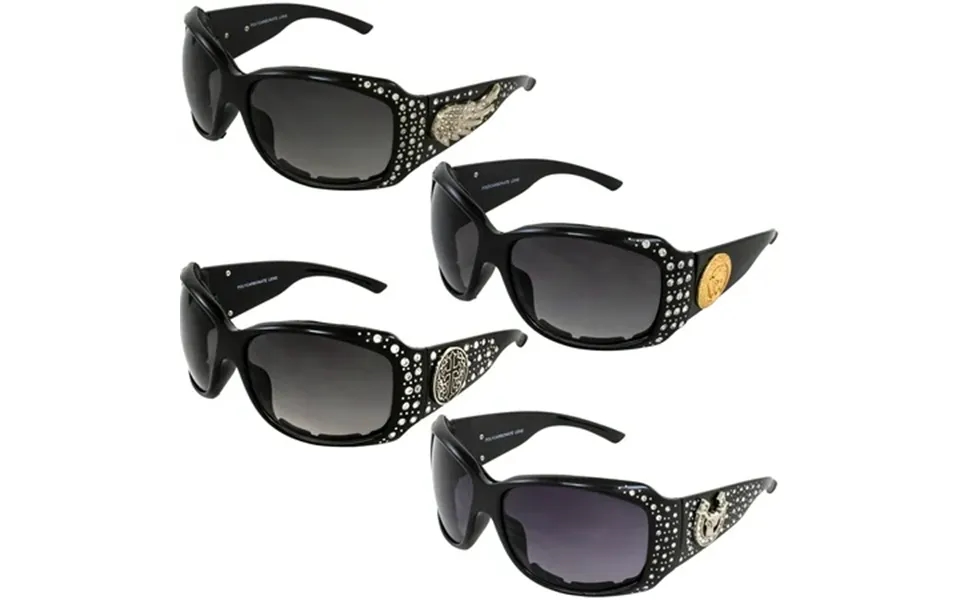 Rodeo Queen 4 Pairs Of Motorcycle Sunglasses For Women Padded Black Frame W Bling Rhinestones & Smoke Gradient Lenses
