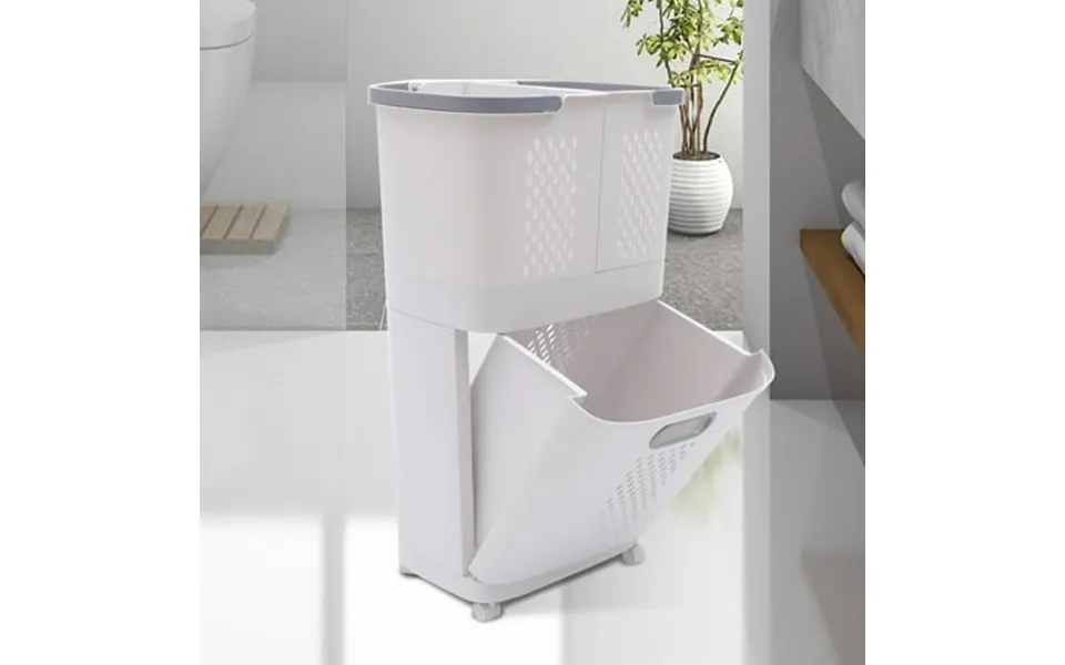 Rolling Laundry Hamper Laundry Basket Cart W Wheels Dirty Clothes Basket Bathroom Storage Plastic Baskets 2-tier Laundry