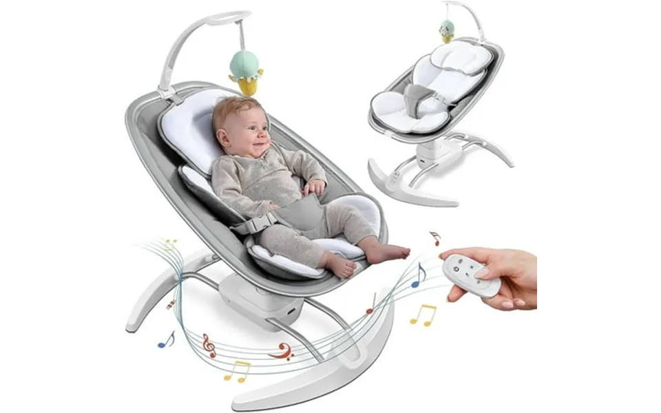 Ronbei Baby Swing For Infants Portable Swing With Music Playing Unisex Baby Bouncer Baby Swing For Home Travel Light Gra