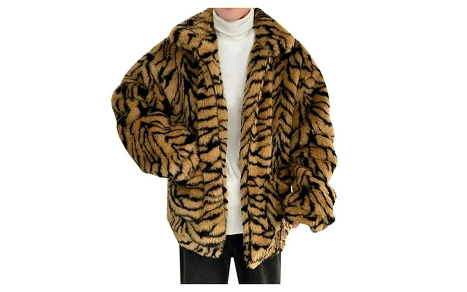 Rovga Men Casual Varsity Jacket Leopard Winter Warm Fashion Outdoor Woolen -fur Coat Collar Overcoat Windbreaker For Out