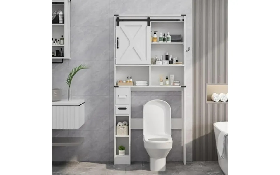 Royalcraft Over The Toilet Storage Cabinet Farmhouse Storage Cabinet Over Toilet With Sliding Barn Door Home Space-savin