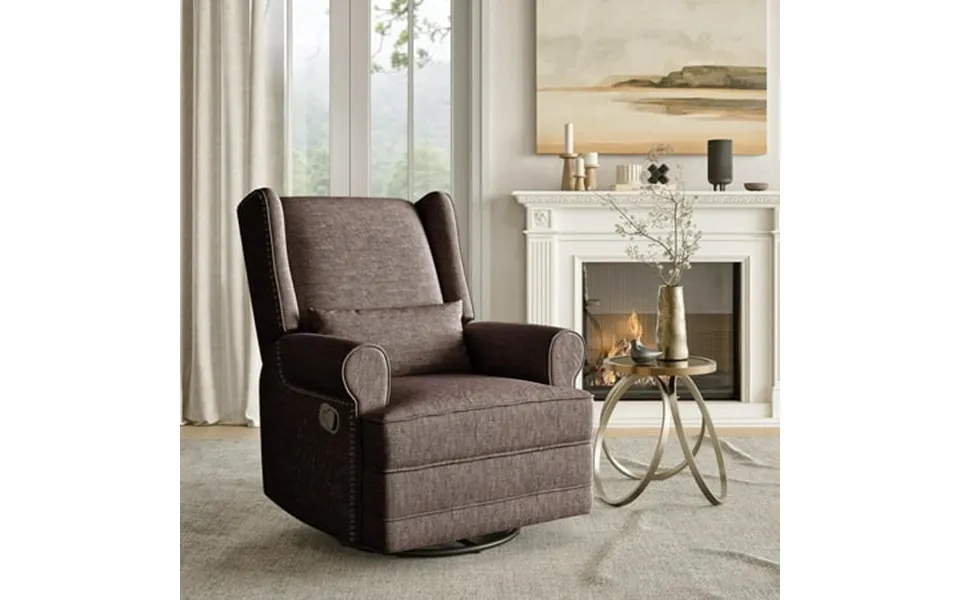 Royalcraft Swivel Recliner Glider Rocking Chair With Lumbar Pillow And Footrest For Bedroom Living Room Brown