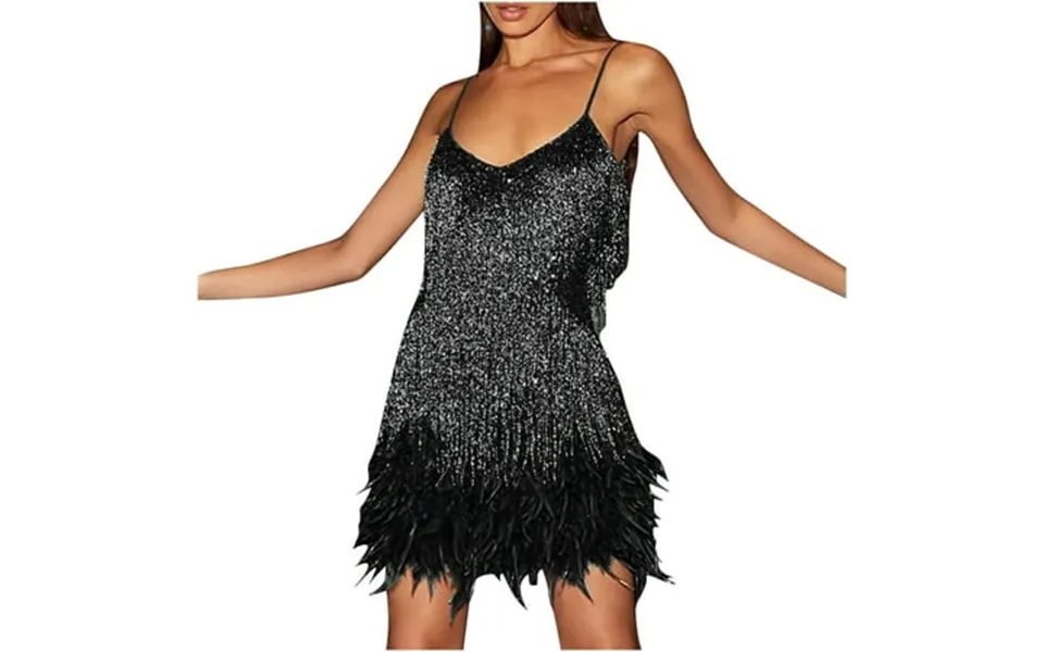 Rqyyd Party Dress For Women Elegant Tassels Sequin Fringe Flapper Dresses Spaghetti Straps Mini Dancewear Dress