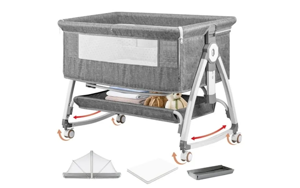 Rupoun Bassinet Bedside Sleeper Foldable Baby Crib With 6 Adjustable Heights And Mesh Panels For Infant Newborn Child Gr