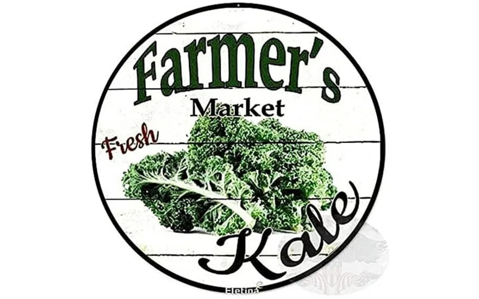 Rustic Farmhouse Round Metal Sign Farmers Market Fresh Kale Sign Retro Kitchen Decor Wall Door Hanger Decor Sign Diamete