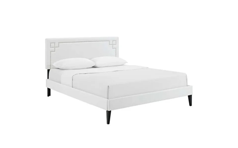 Ruthie Queen Vinyl Platform Bed With Squared Tapered Legs White