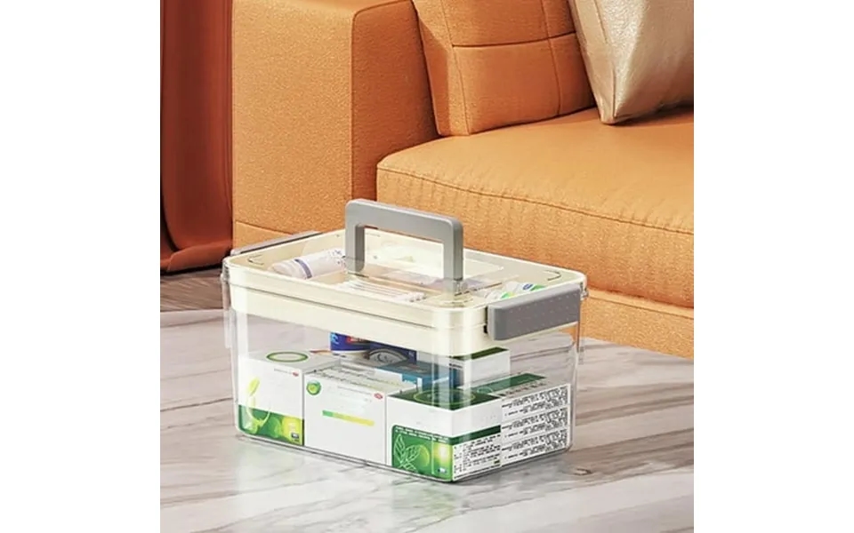 Ruweomaa 2-tier Medicine Storage Box With Handle Clear Plastic First Aid Organizer For Home & Travel Multi-compartment E