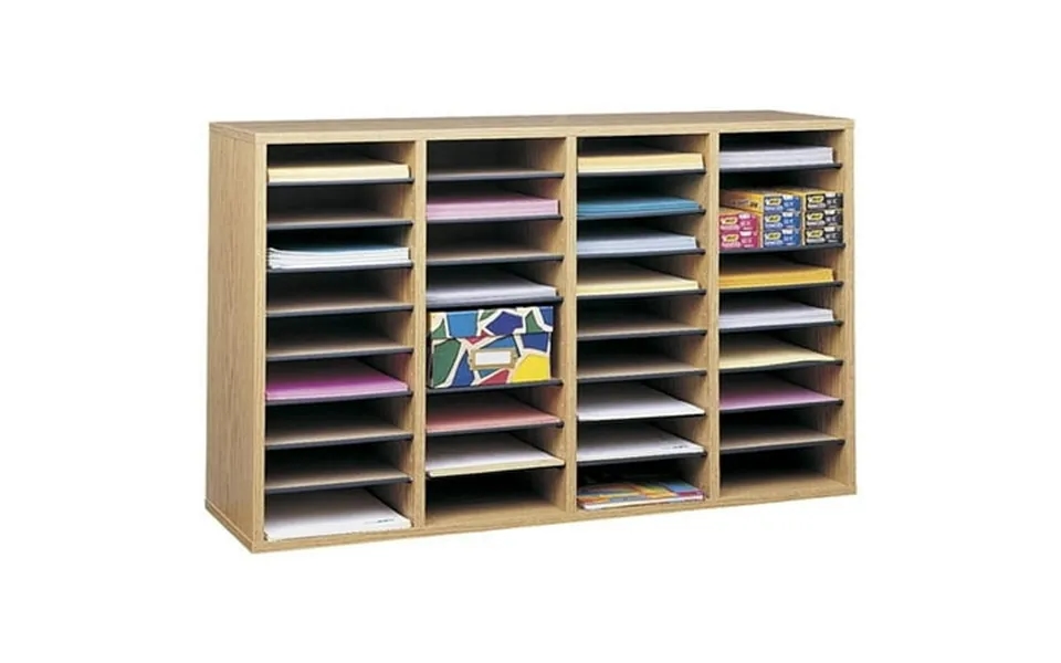 Safco Medium Oak 36 Compartment Wood Adjustable File Organizer Light Brown
