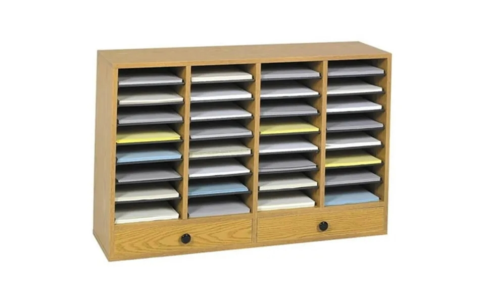 Safco Medium Oak Wood Adjustable 32 Compartment File Organizer With Drawer
