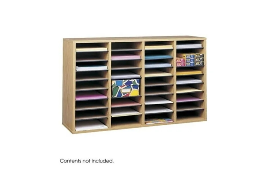 Safco Oak Wood Adjustable Literature Organizer- 36 Compartment