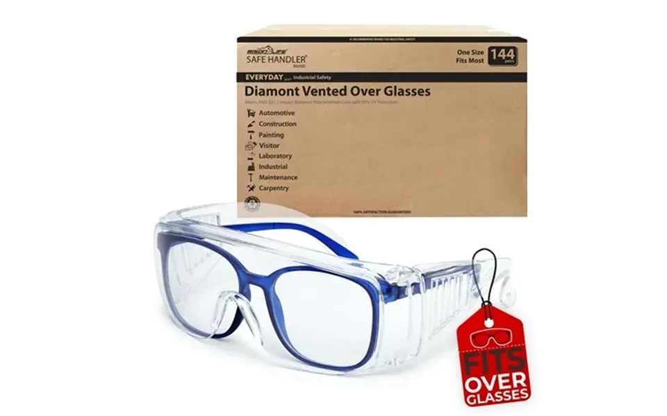 Safe Handler Diamont Vented Clear Safety Glasses Over Glasses For Men Women Pack Of 144 Lightweight Safety Goggles Bulk