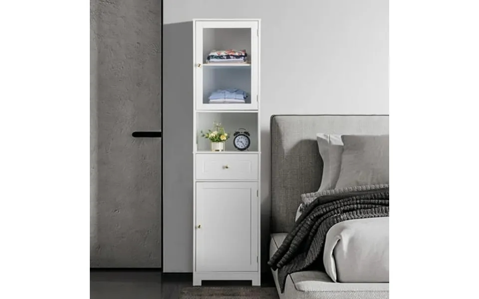 Salonmore 71 Tall Floor Bathroom Cabinet Towel Organizer And Storage Freestanding Pantry Cabinet Line Tower With 5 Shelv