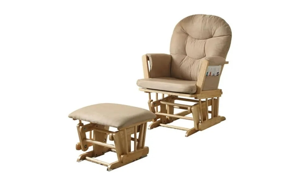 Saltoro Sherpi Rehan Glider Rocking Chair With Ottoman Brown And Natural Oak
