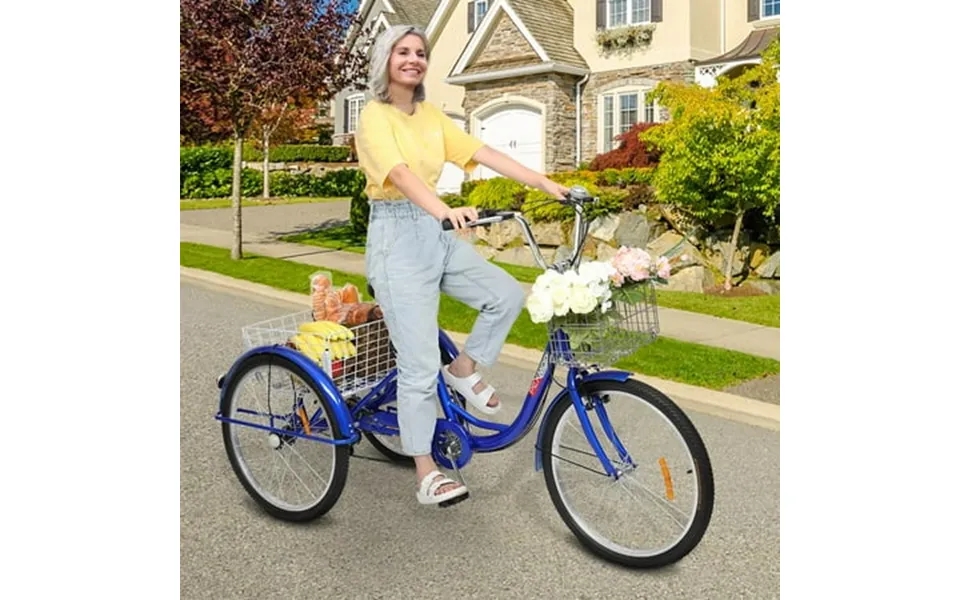 Samyohome Adult Tricycle Three Wheel Cruiser Bike Blue 24 Wheels