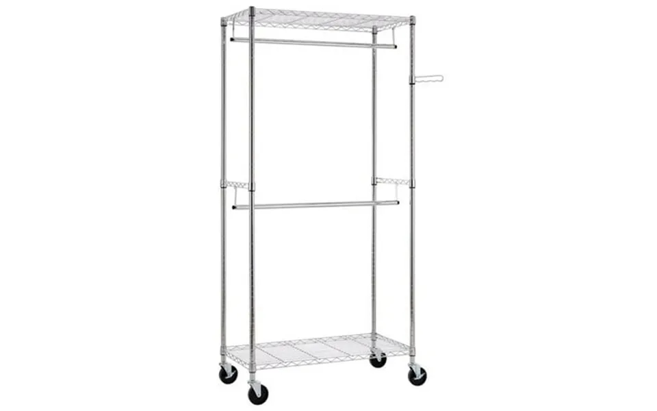 Samyohome Garment Rack Wheels Rolling Clothes Closet Hanger Two Rods Shelves Sturdy Chrome