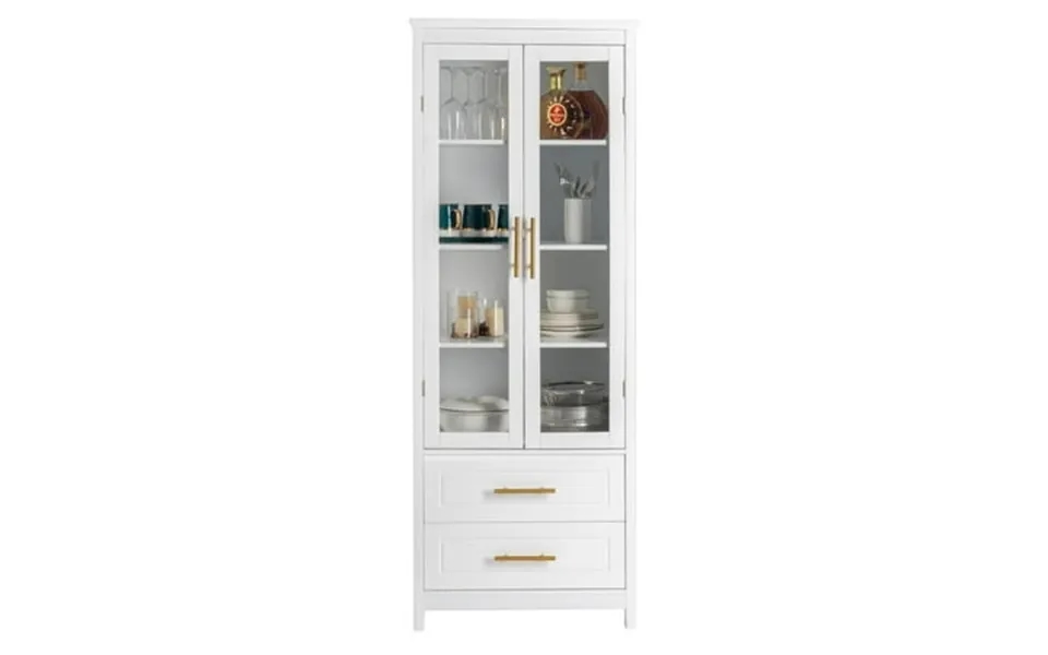 Samyohome Storage Cabinet With 2 Transparent Doors 2 Drawers & Display Storage Shelves 4 Tiers Bookshelves Bookcases For