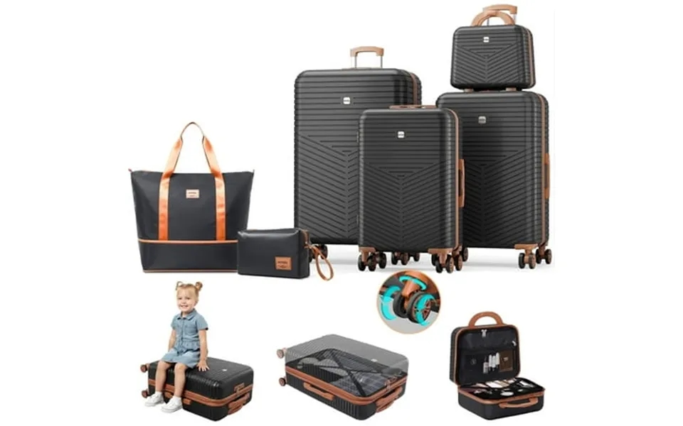 Sanopy 6 Piece Luggage Set 20 24 28 Hardside Lightweight Abs Pc Suitcase Set Spinner Wheels And Tsa Lock Black