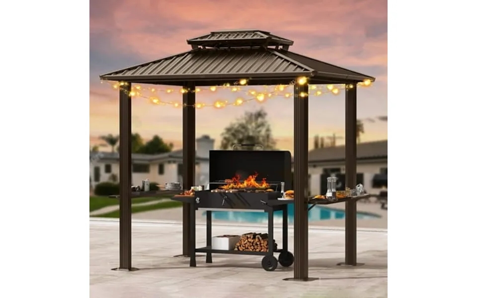 Sanopy 8x6ft Grill Gazebo Canopy Tent Outdoor Aluminum Patio Metal Gazebo Canopy Permanent Grill Pergola Pavilion For Pa
